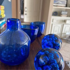 Blue Glass Home Decor Items (5)